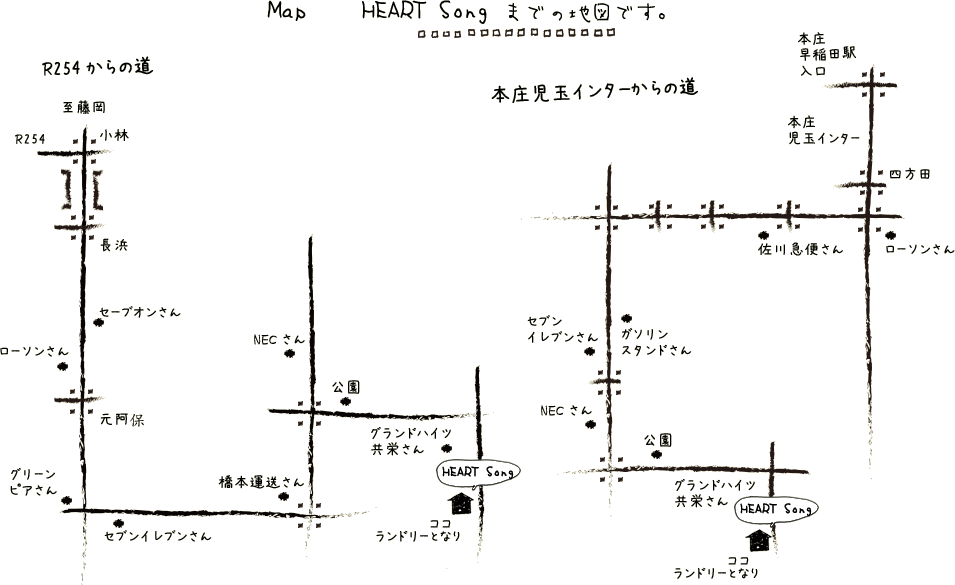 MAP HEART Songまでの地図です